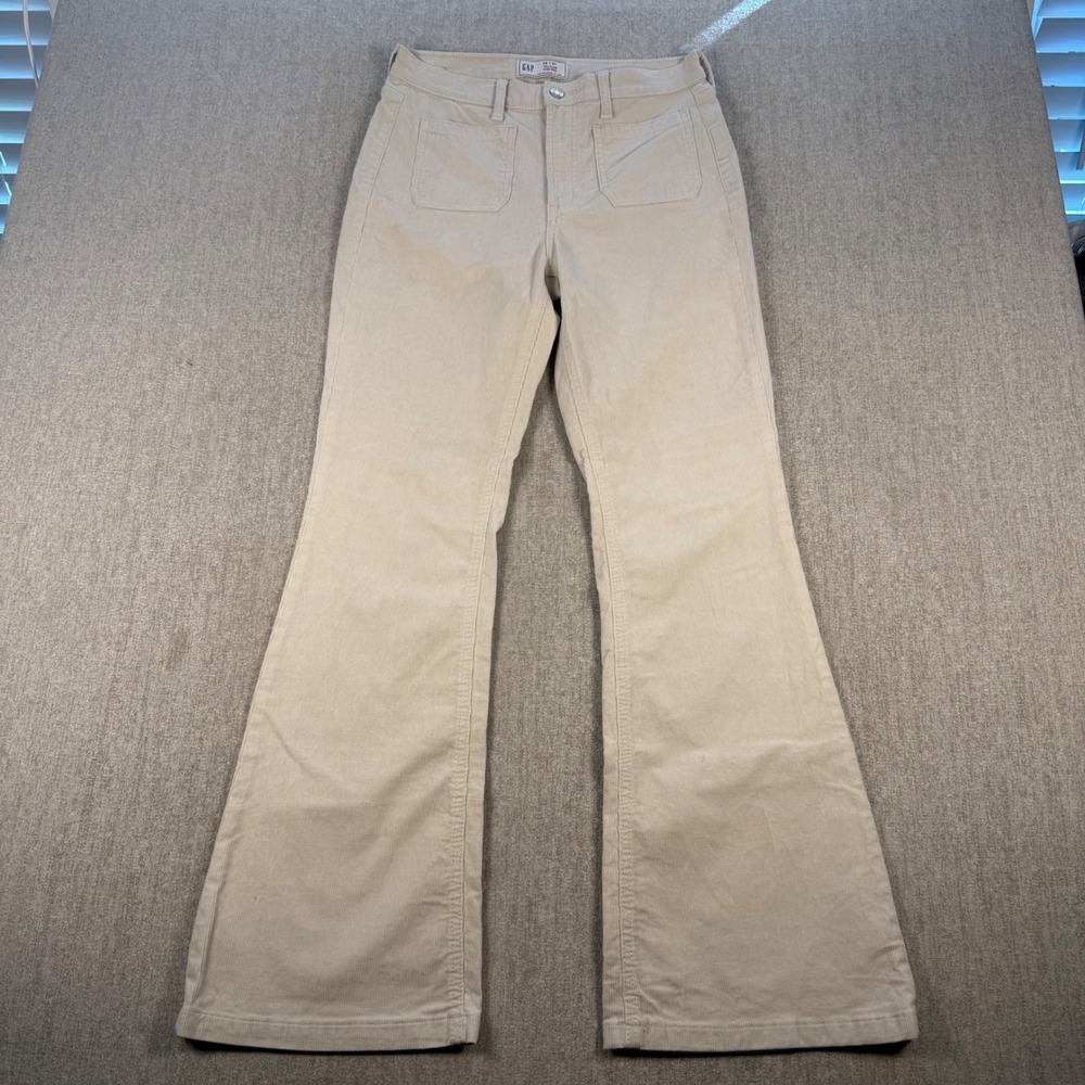 Gap Corduroy Pants Womens 6R Beige 70s Flare High Rise Patch Pocket